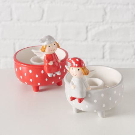 Kerzenhalter Malena, 2-sortiert Rund, Engel, H 10 cm, L 10 cm, Dolomit