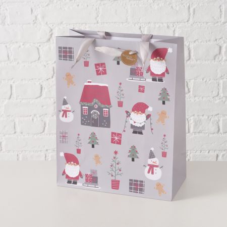 Geschenktüte Monti, H 33,5 cm, Motiv, Mehrfarbig, Grau, Rot, Papier, Polyester
