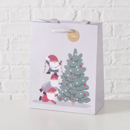 Geschenktüte Monti, H 25 cm, Motiv, Mehrfarbig, Grau, Rot, Papier, Polyester