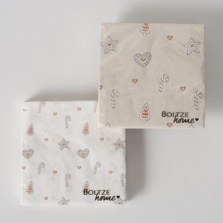 Servietten Bakery, 20-teilig, 2-sortiert, Einfarbig, Motiv, Weihnachten, Beige, Weiß, Papier