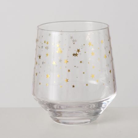 Trinkglas Stars, H 10,5 cm, Klarglas, Einfarbig, Motiv, Gold, Transparent