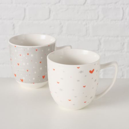 Jumbo-Tasse Anella, 2-sortiert 350 ml, Spülmaschinenfest, Einfarbig, Mehrfarbig, Motiv, Rundum-Druck, Grau, Weiß