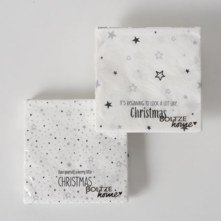 Servietten Starry, 20-teilig, 2-sortiert, Mehrfarbig, Motiv, Spruch, Hirsch, Herz, Silber, Weiß, Papier