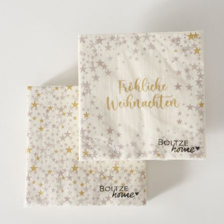 Servietten Sparkly, 20-teilig, 2-sortiert, Mehrfarbig, Motiv, Textaufdruck, Weihnachten, Beige, Gold, Papier