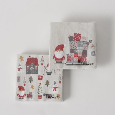 Servietten Monti, 20-teilig, 2-sortiert, Mehrfarbig, Motiv, Weihnachtsmann, Beige, Grau, Rot, Papier