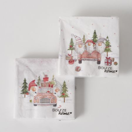 Servietten Carrie, 20-teilig, 2-sortiert, Mehrfarbig, Motiv, Weihnachtsmann, Auto, Grün, Rosa, Papier
