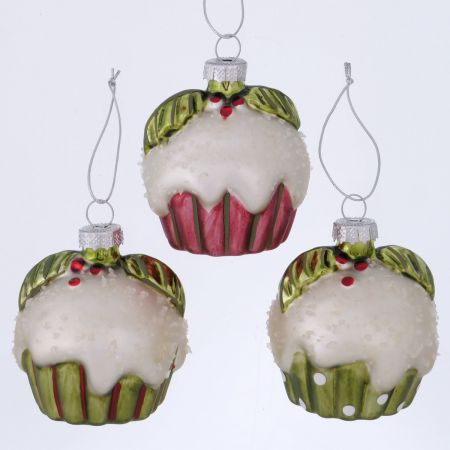 Weihnachtsanhänger Cupcake, 3-sortiert Bonbon, H 7,5 cm, D 7 cm, Matt