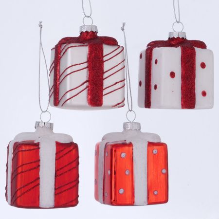 Weihnachtsanhänger Gifties, 4-sortiert Quadrat, Geschenk, L 6 cm, H 9 cm, Glitzer, Matt
