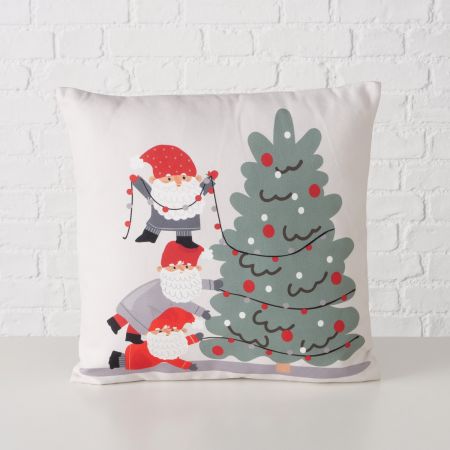 Kissen Monti, Polyester, Weihnachtsbaum, Zwerg, Mehrfarbig, Motiv, Grau, Rot, Weiß, Grün
