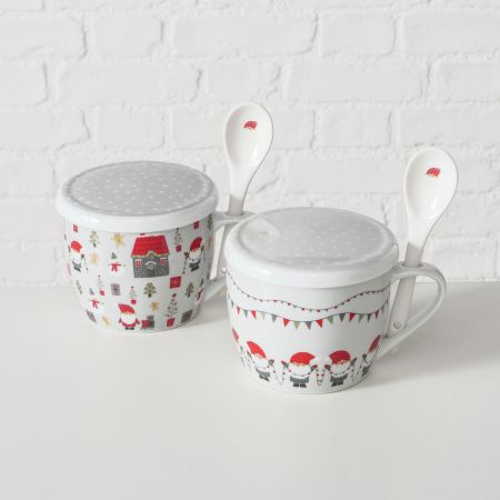 Jumbo-Tasse Monti, 3-teilig 2-sortiert 600 ml, Spülmaschinenfest, Mehrfarbig, Motiv, Rundum-Druck, Grau, Rot