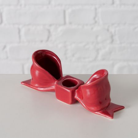 Kerzenhalter Bow, H 5,2 cm, L 15,4 cm, Dolomit, Rot