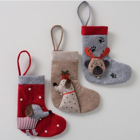 Weihnachtssocke Barney, 3-sortiert Socke, H 20 cm, Polyesterfilz, Polyester, Nein