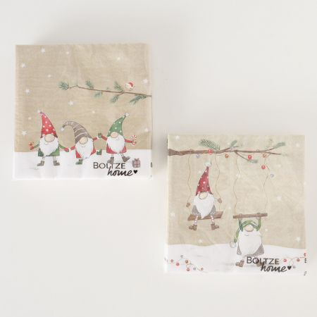 Servietten Harald, 20-teilig, 2-sortiert, Einfarbig, Motiv, Weihnachtsmann, Schneeflocke, Geschenk, Beige, Papier