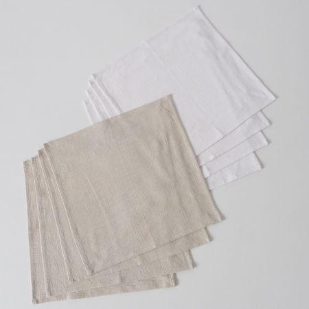Servietten Lenea, 4-teilig, 2-sortiert, Einfarbig, Nein, Beige, Weiß, Baumwolle