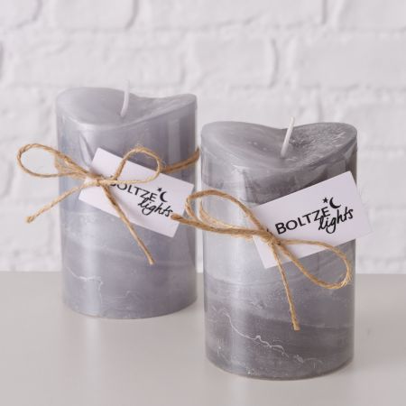 Stumpenkerze Gradienta, 2-sortiert, H 10 cm, D 7 cm, Paraffin, Grau