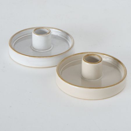 Kerzenhalter Marima, 2-sortiert Rund, H 4 cm, Porzellan, Beige, Weiß