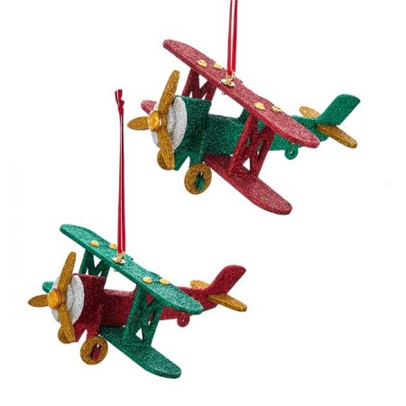 5.5"WOODEN NORTH POLE PLANE ORN 2/A