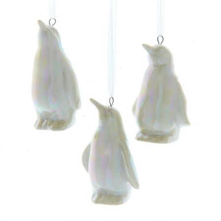 3.25"CERAMIC WHITE OPAL PENGUIN ORN 3/ASSTD.