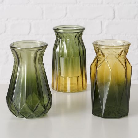 Vase Shady, 3 sort., H 15 cm, Lackiertes Glas, Glanz, Mehrfarbig