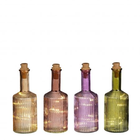 Flasche braun grün lila l.braun 4 sortiert 10 LED batteriebetrieben - H24xD8cm