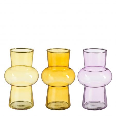 Bally Vase aus Glas, rosa, gelb, orange, 3-fach sortiert – H20xT11cm