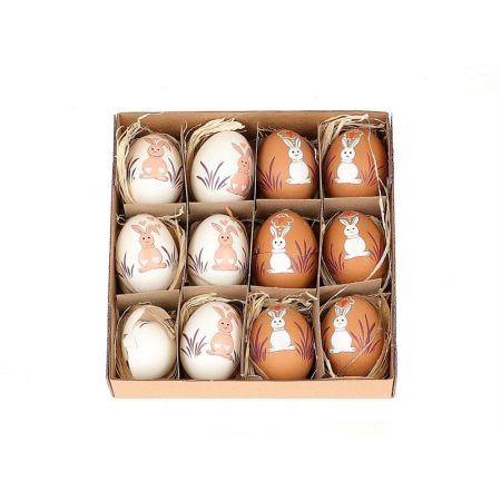 Egg Happy Bunny 12pc H-5 Brown and White